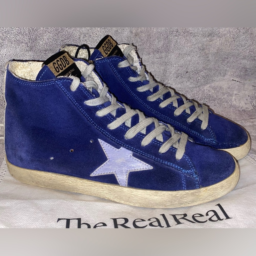 Golden Goose Blue Suede High-Top Sneakers with White Star